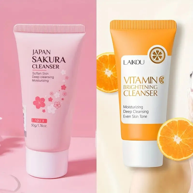 2pcs Mild Cream Vitamin C Cleanser + Sakura Cleanser, Softens Skin Facial Wash