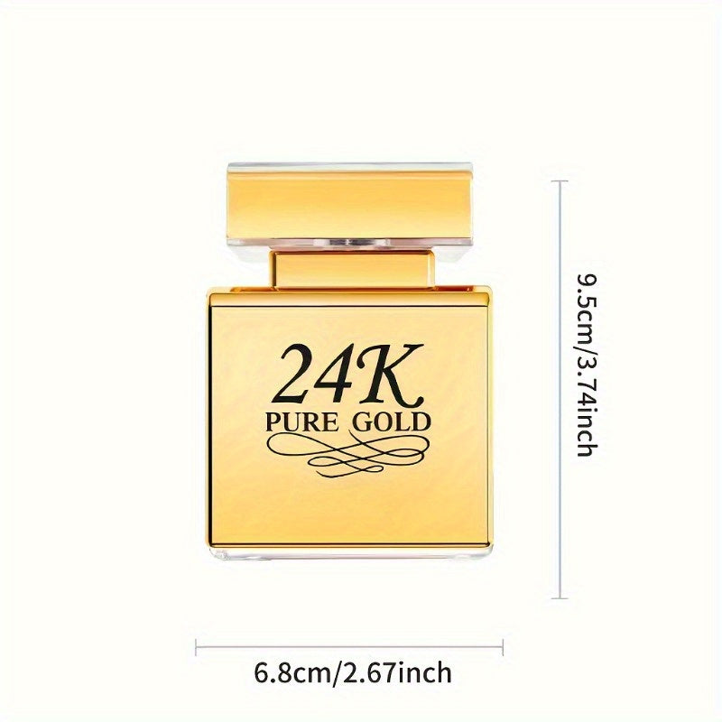 24K Pure Gold fragrance bottle on a reflective surface