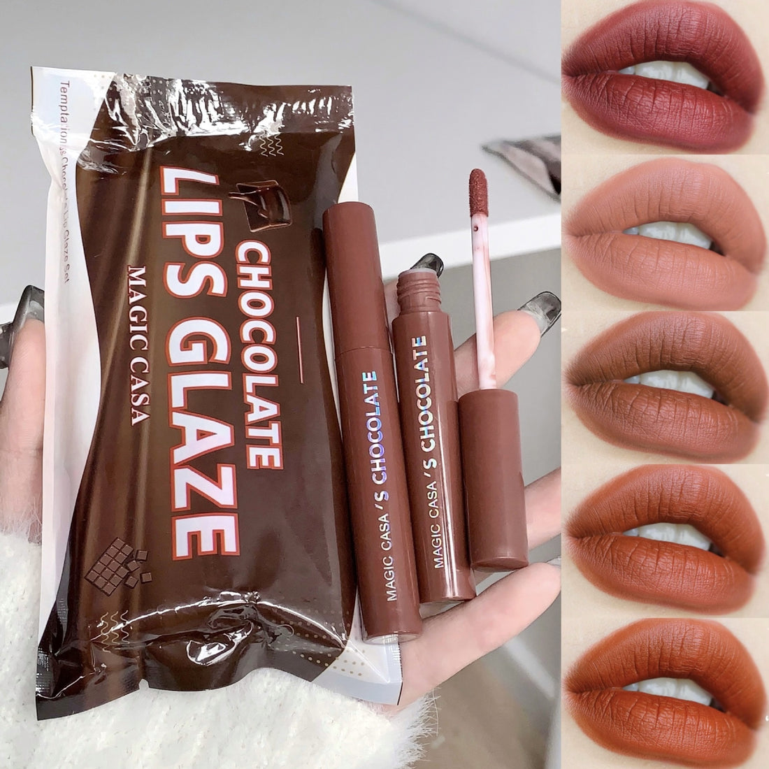 Five Pieces Of Chocolate Lip Glaze Set Matte Finish