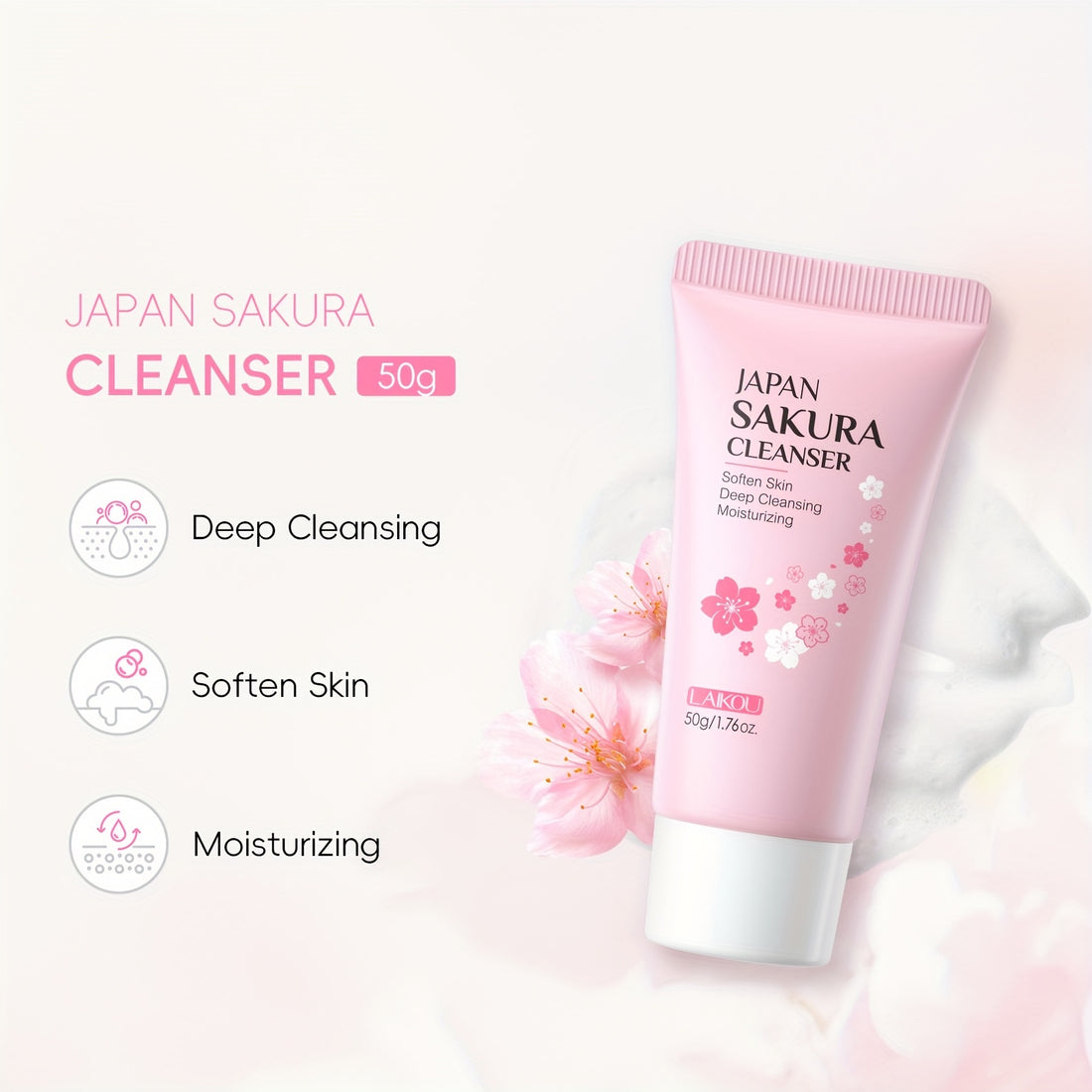 2pcs Mild Cream Vitamin C Cleanser + Sakura Cleanser, Softens Skin Facial Wash